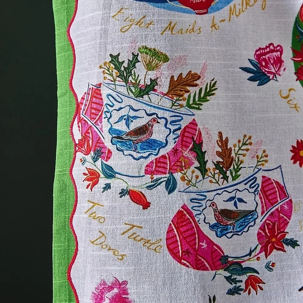 NWT Anthropologie Emily Maude  12 Days of  Christmas Kitchen Towel